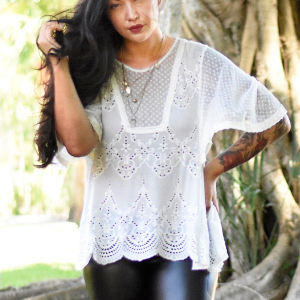 White Eyelet Lace Blouse - Picture 2 of 3
